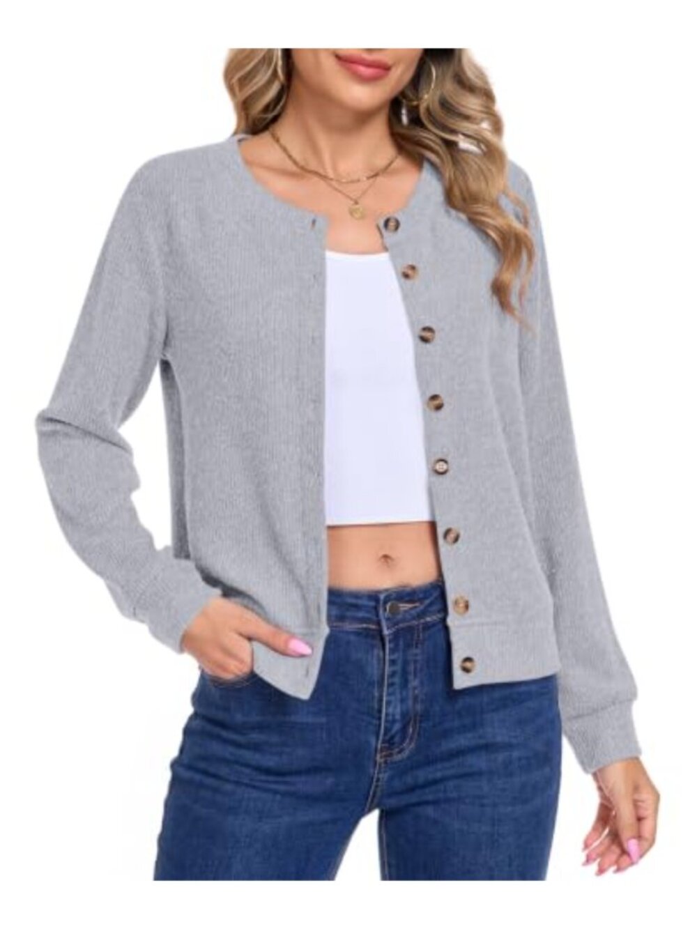 Womens Lightweight Long Sleeve Button Front Cardigan Knit Sweater